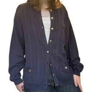 Arlando chunky navy blue knit cardigan with gold buttons size XL